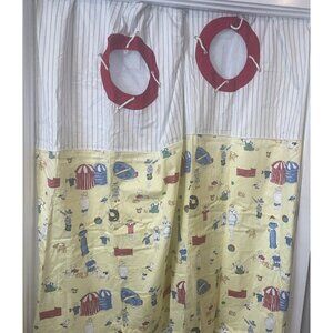 Laura Ashley Nautical Seaside Shower Curtain 71" x 68" Beach Yellow Cotton Vtg